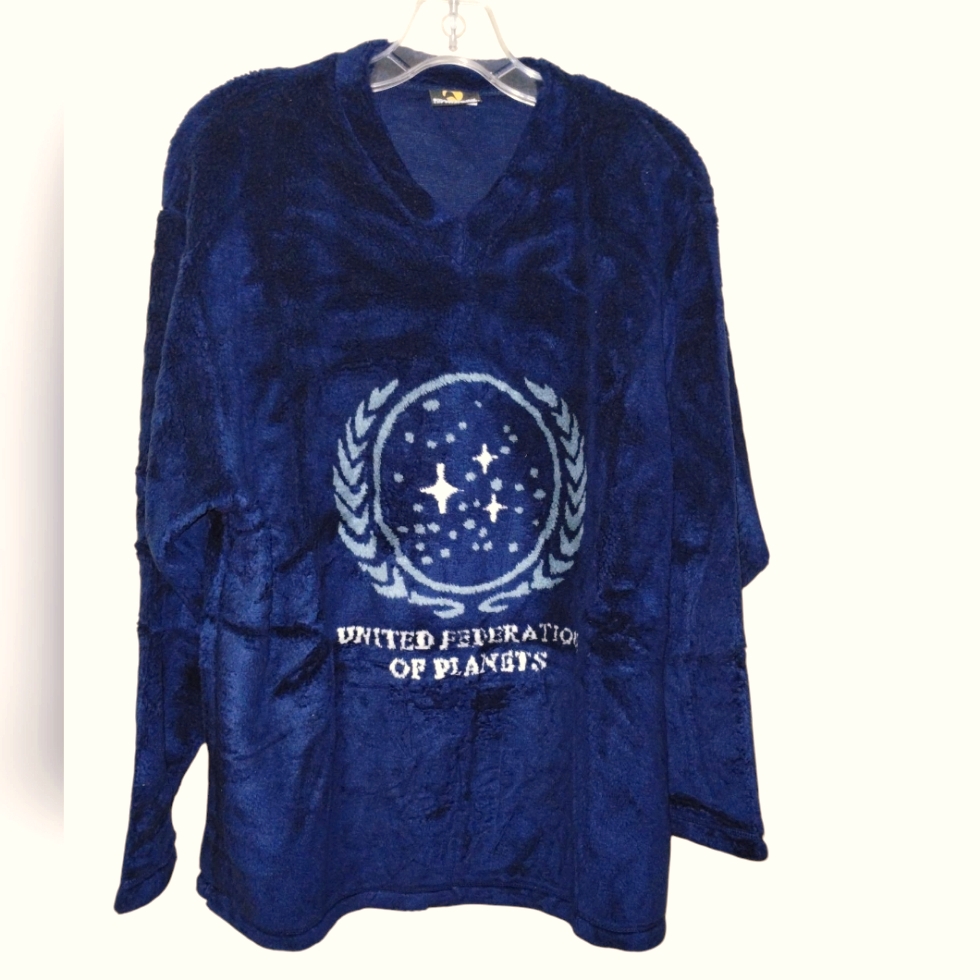 Vtg Y2k Star Trek Exp Fleece Pullover United Federation Of Planets Logo Navy Usa